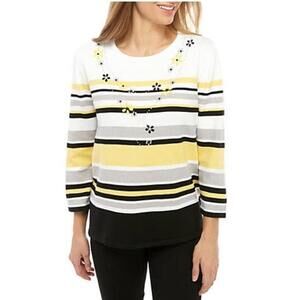 Alfred Dunner Native New Yorker Stripe Top Sweater with Faux Necklace 3X NWT #R2